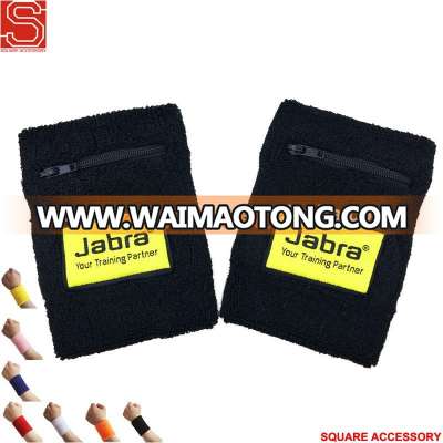 Wholesale Cheap Sport Cotton Wristband With Zipper Pocket Terry Cotton Sweatband